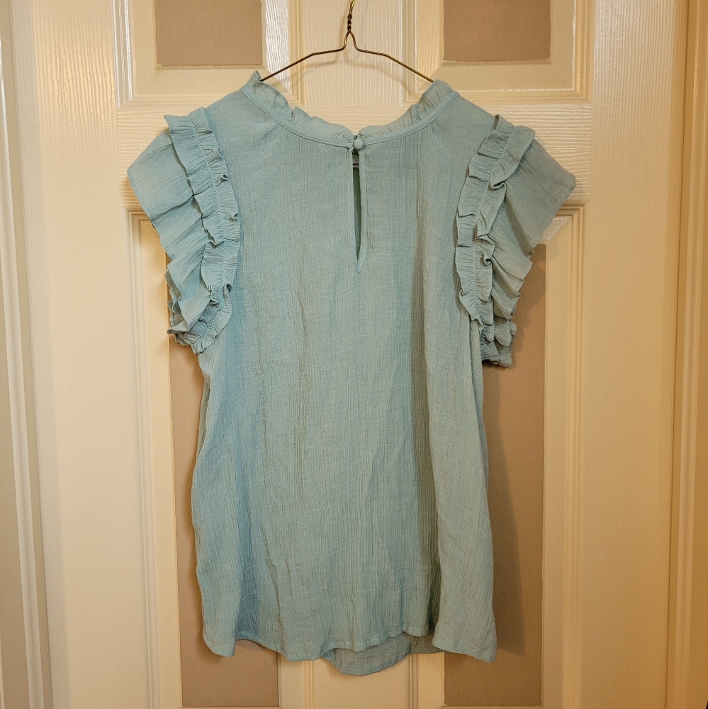 Mine Light Blue Ruffle Sleeve Blouse